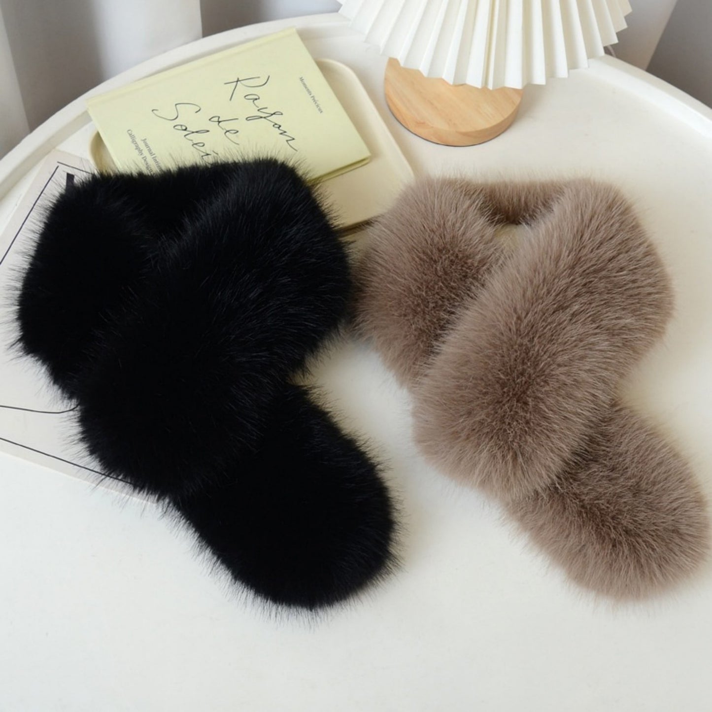 Faux Fur Pull-Through Scarf with Plush Texture and Loop Closure Design 29.5x5in