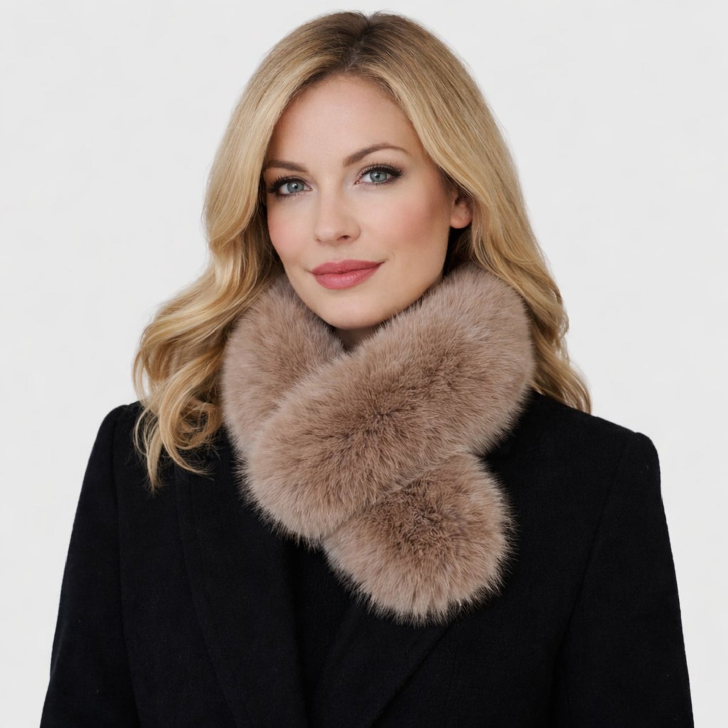 Faux Fur Pull-Through Scarf with Plush Texture and Loop Closure Design 29.5x5in