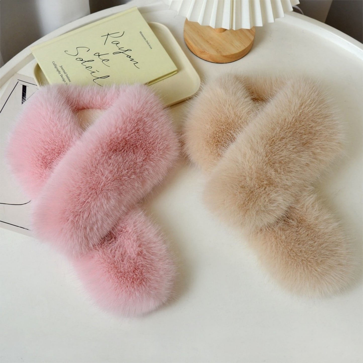Faux Fur Pull-Through Scarf with Plush Texture and Loop Closure Design 29.5x5in