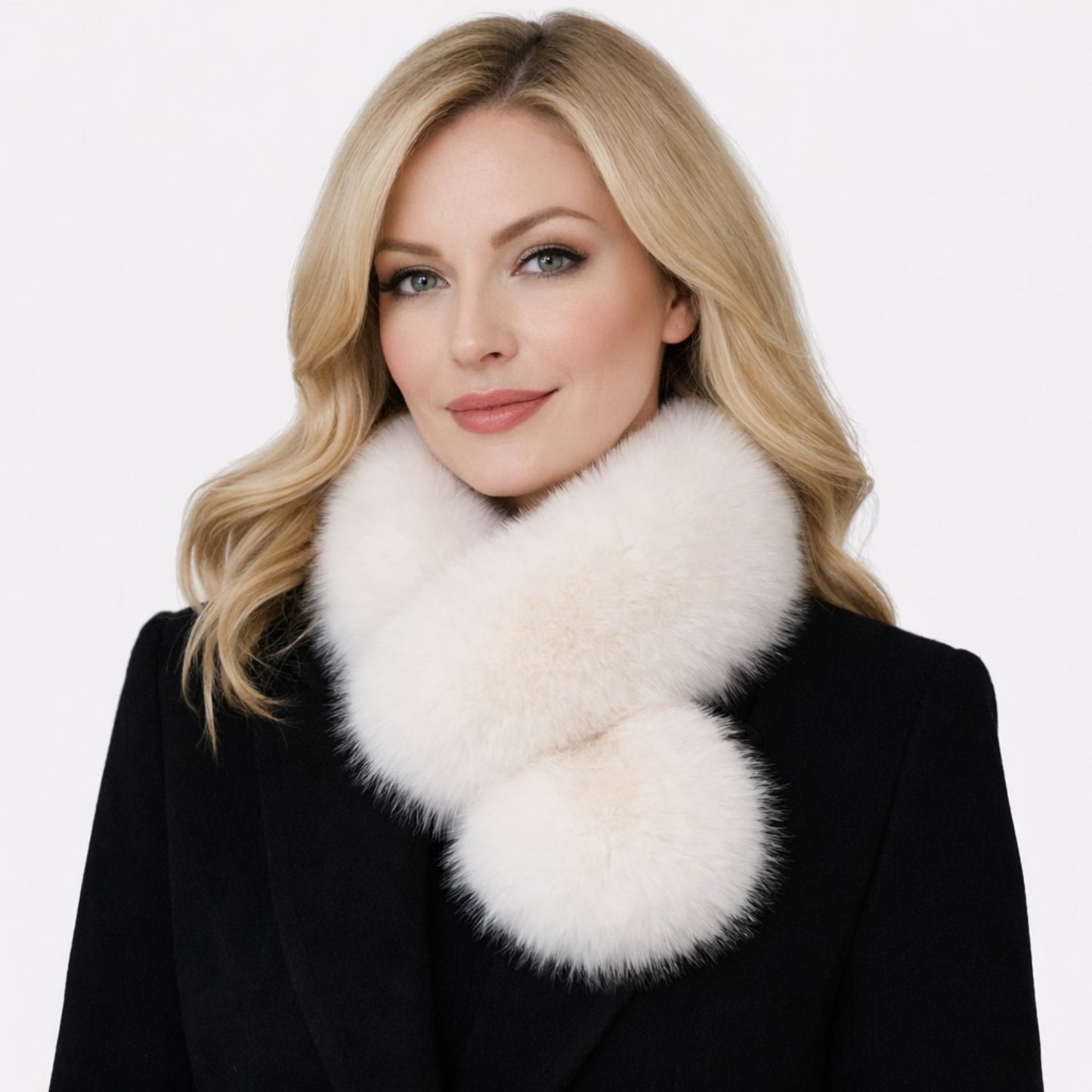 Faux Fur Pull-Through Scarf with Plush Texture and Loop Closure Design 29.5x5in