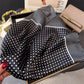 Polka Dot Satin Square Scarf with Framed Border Detail and Smooth Lightweight Finish 27.5x27.5in