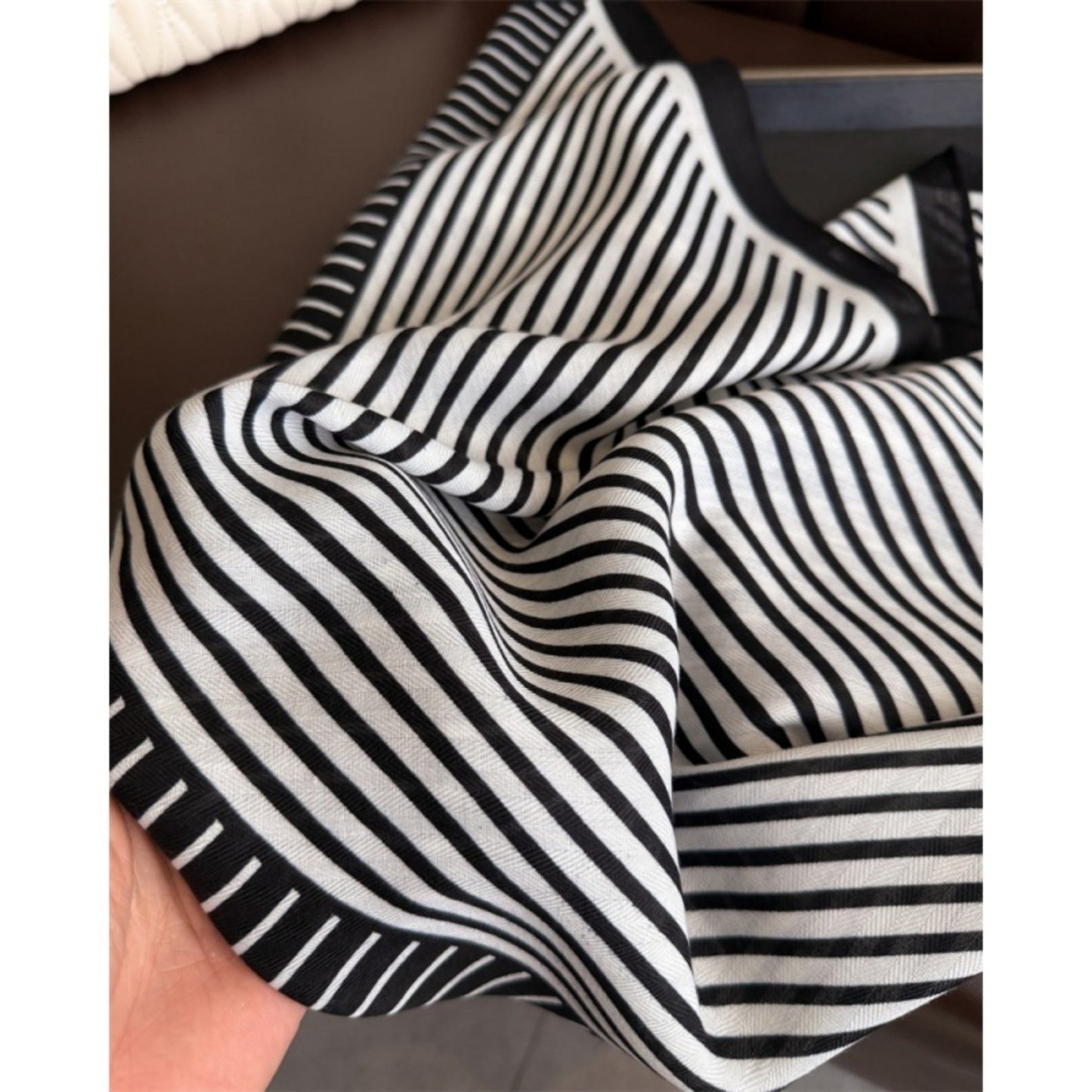 Striped Satin Square Scarf with Two-Panel Design and Smooth Lightweight Finish 26.7x26.7in