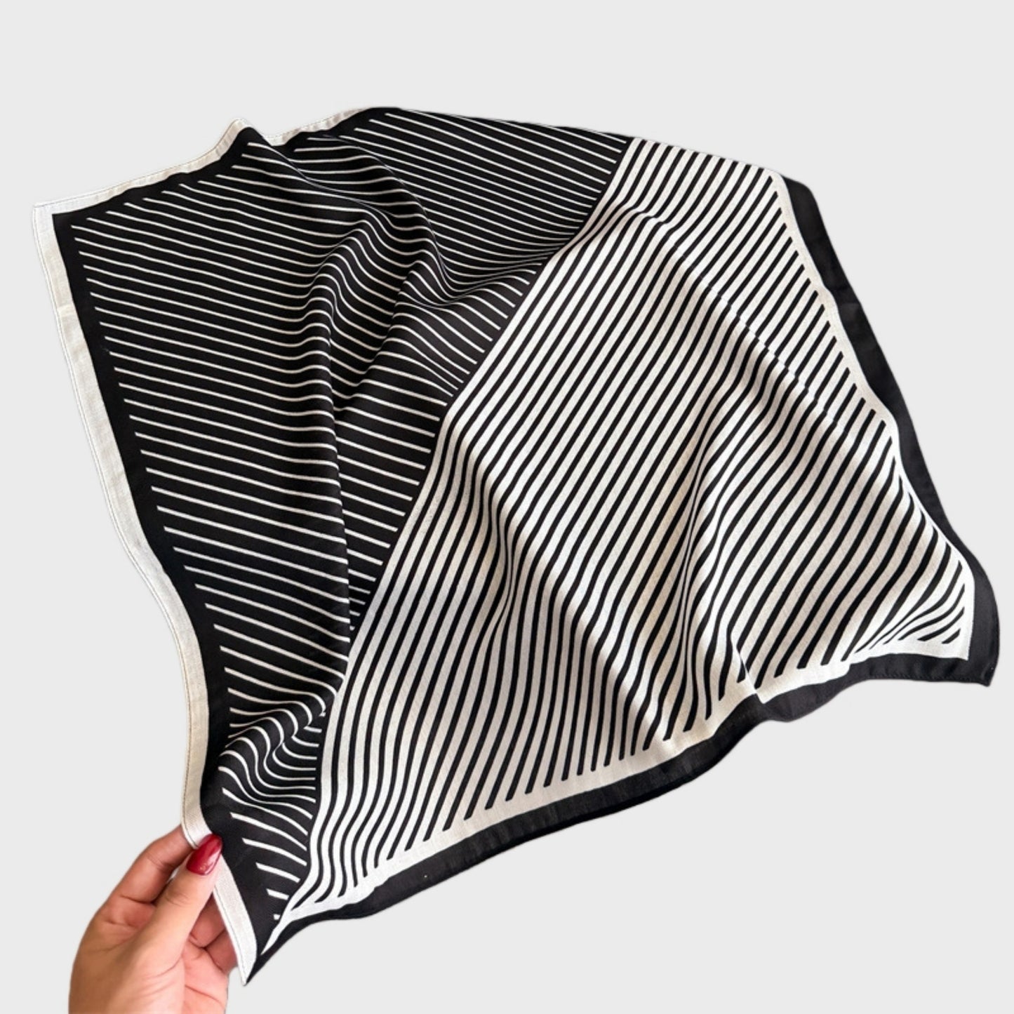 Striped Satin Square Scarf with Two-Panel Design and Smooth Lightweight Finish 26.7x26.7in