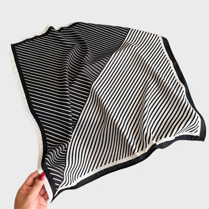 Striped Satin Square Scarf with Two-Panel Design and Smooth Lightweight Finish 26.7x26.7in