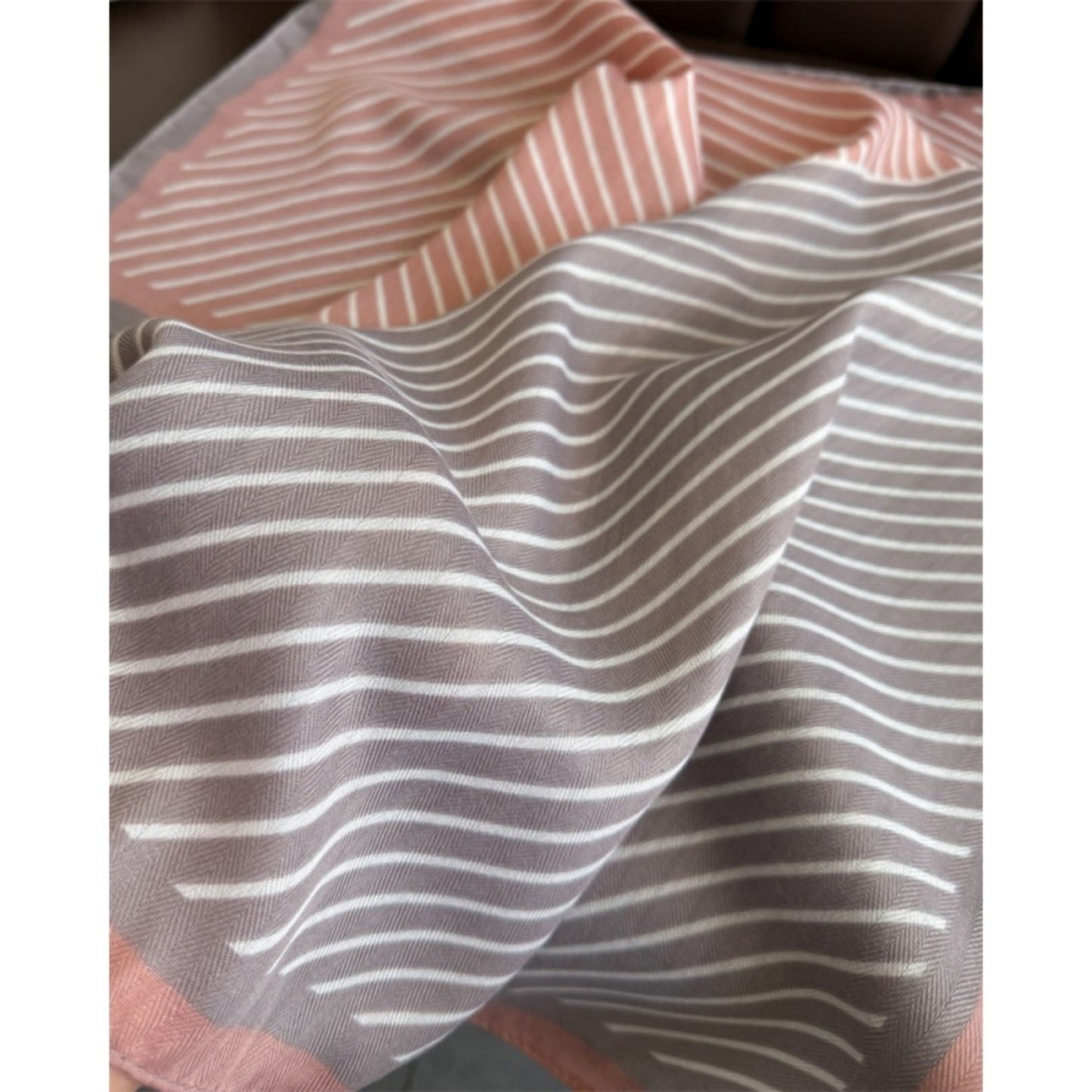 Striped Satin Square Scarf with Two-Panel Design and Smooth Lightweight Finish 26.7x26.7in