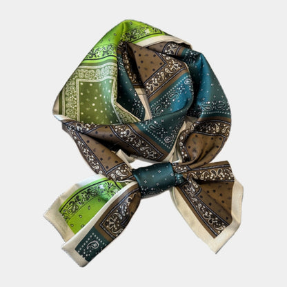 Paisley Print Satin Long Scarf with Patchwork Panel Design and Smooth Finish 57x4.7in