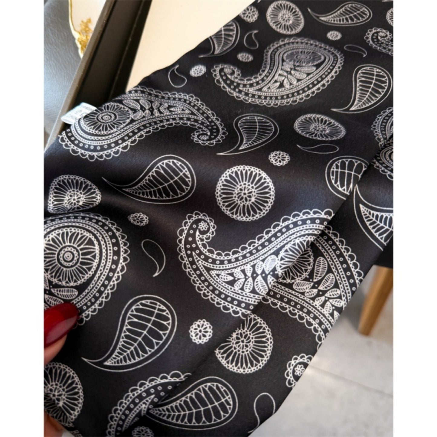 Paisley Print Satin Long Scarf with Smooth Finish and Narrow Profile Design 57x4.7in