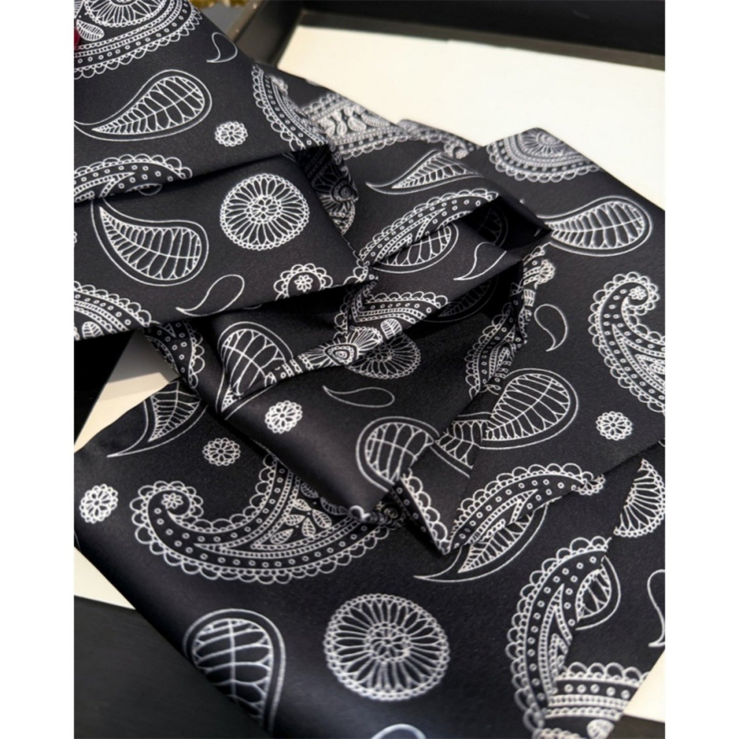Paisley Print Satin Long Scarf with Smooth Finish and Narrow Profile Design 57x4.7in