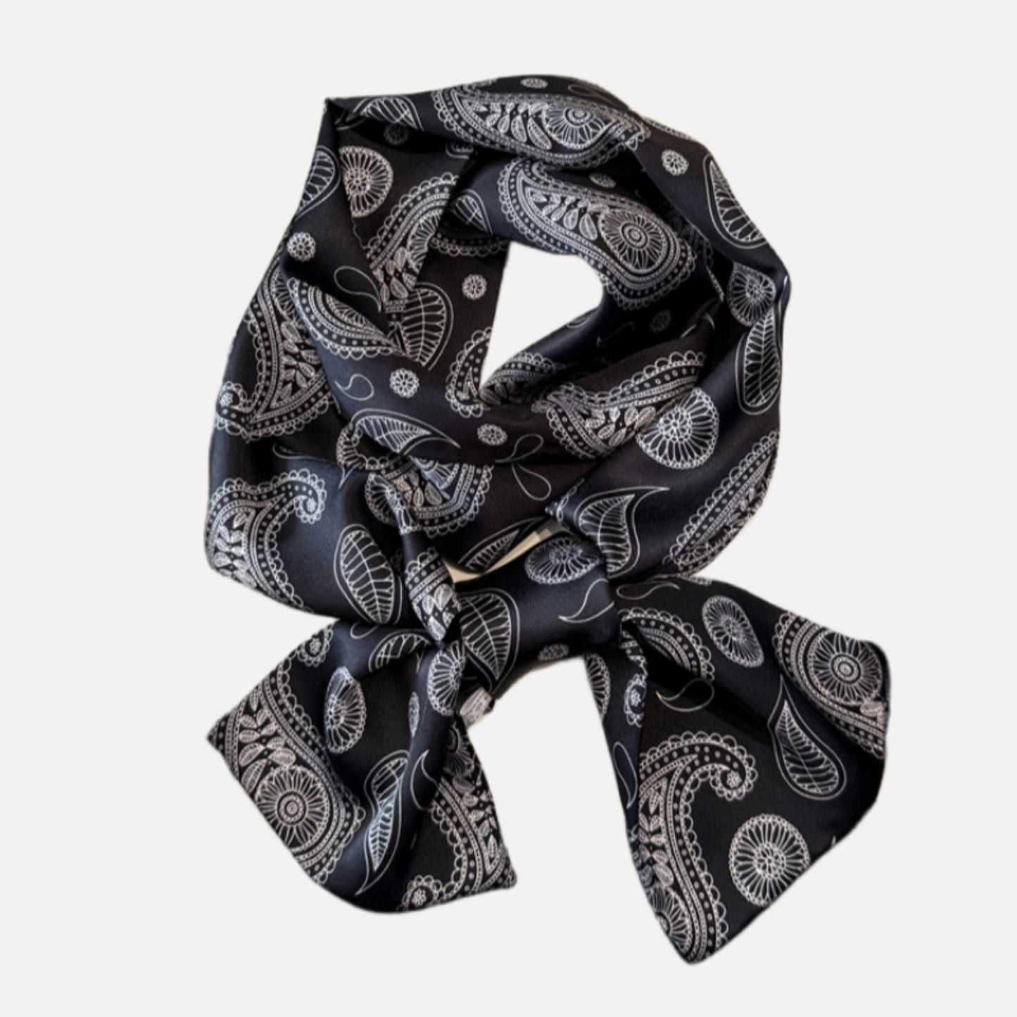 Paisley Print Satin Long Scarf with Smooth Finish and Narrow Profile Design 57x4.7in
