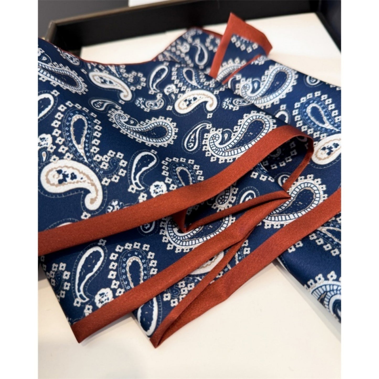 Paisley Print Satin Long Scarf with Smooth Finish and Narrow Profile Design 57x4.7in