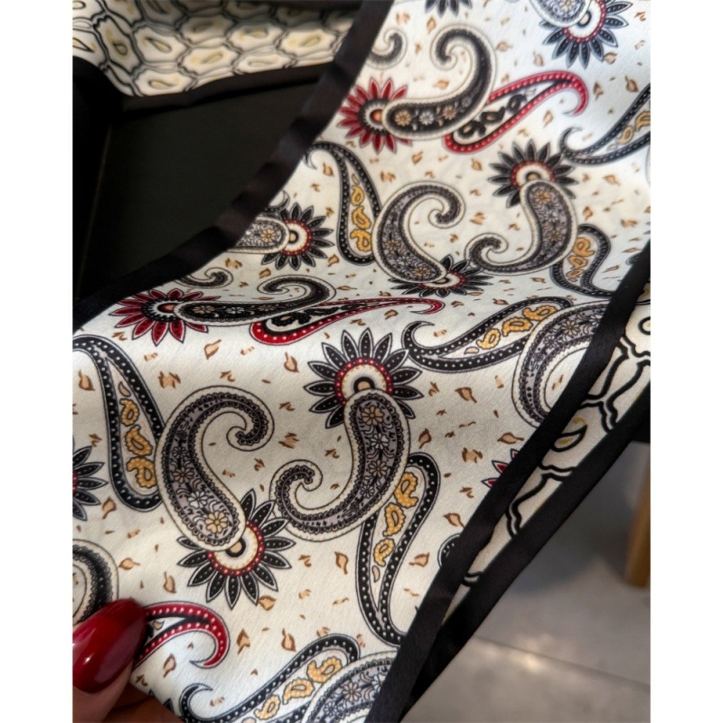 Paisley Print Satin Long Scarf with Smooth Finish and Narrow Profile Design 57x4.7in