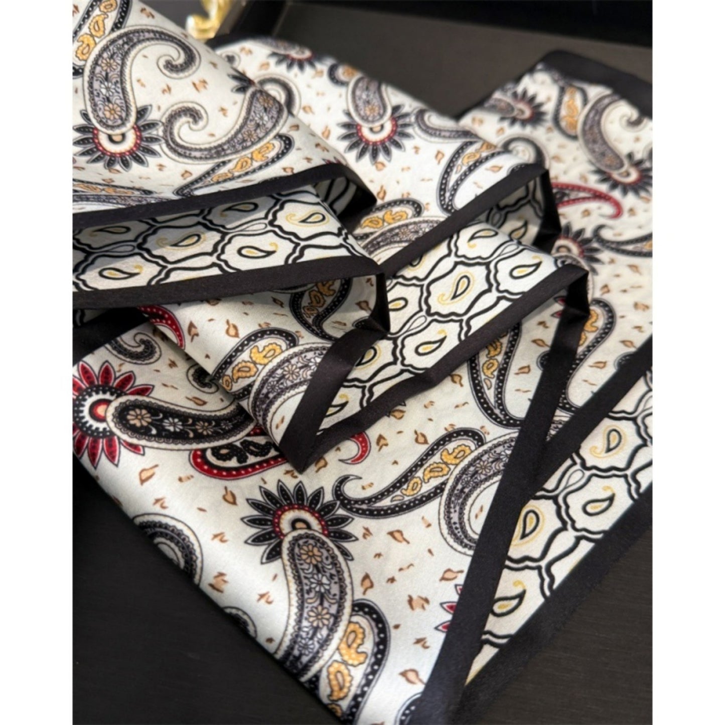 Paisley Print Satin Long Scarf with Smooth Finish and Narrow Profile Design 57x4.7in