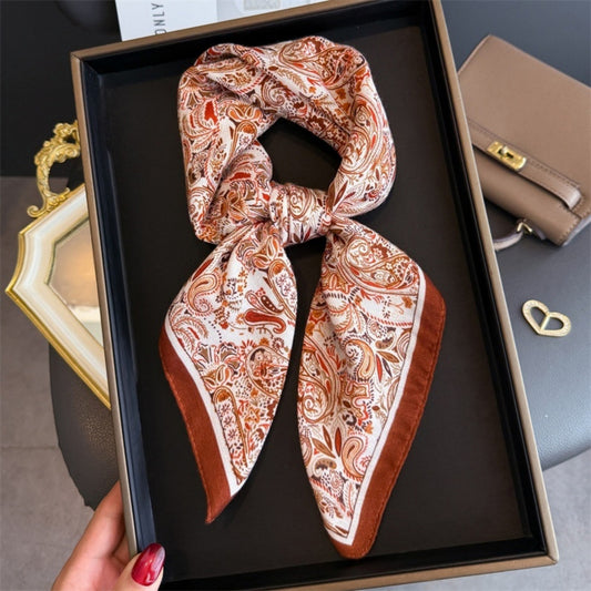 Paisley Print Satin Square Scarf with Smooth Finish and Neatly Rolled Edges 26.7x26.7in