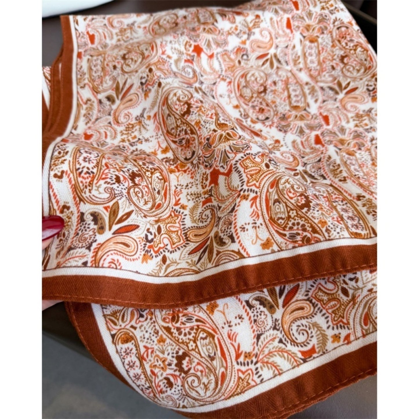 Paisley Print Satin Square Scarf with Smooth Finish and Neatly Rolled Edges 26.7x26.7in