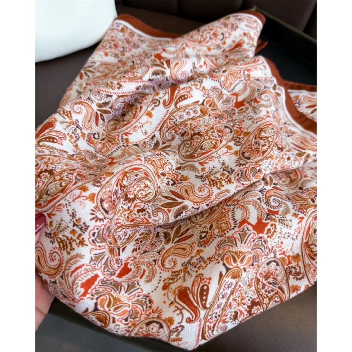 Paisley Print Satin Square Scarf with Smooth Finish and Neatly Rolled Edges 26.7x26.7in