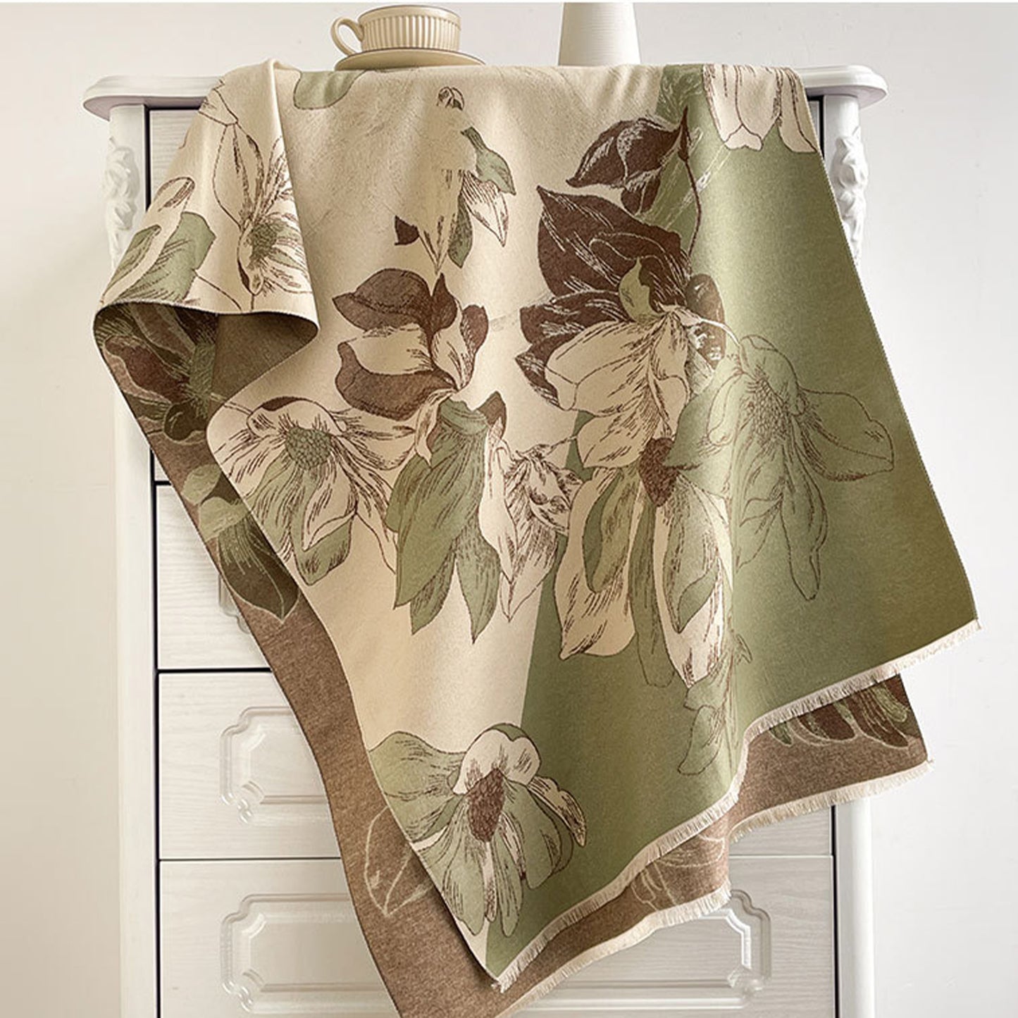 Womens Reversible Jacquard Knit Warm Scarf with Floral Pattern