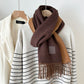 Womens Reversible Two Tone Warm Scarf with Fringe Trim