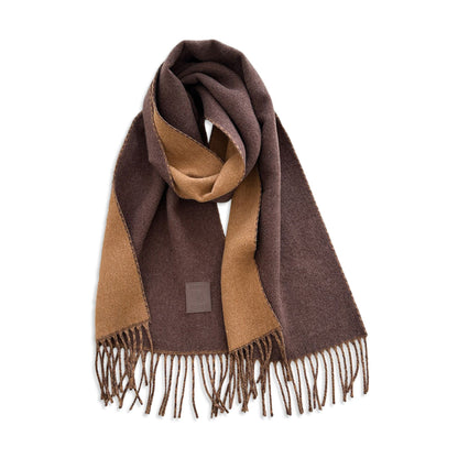 Womens Reversible Two Tone Warm Scarf with Fringe Trim