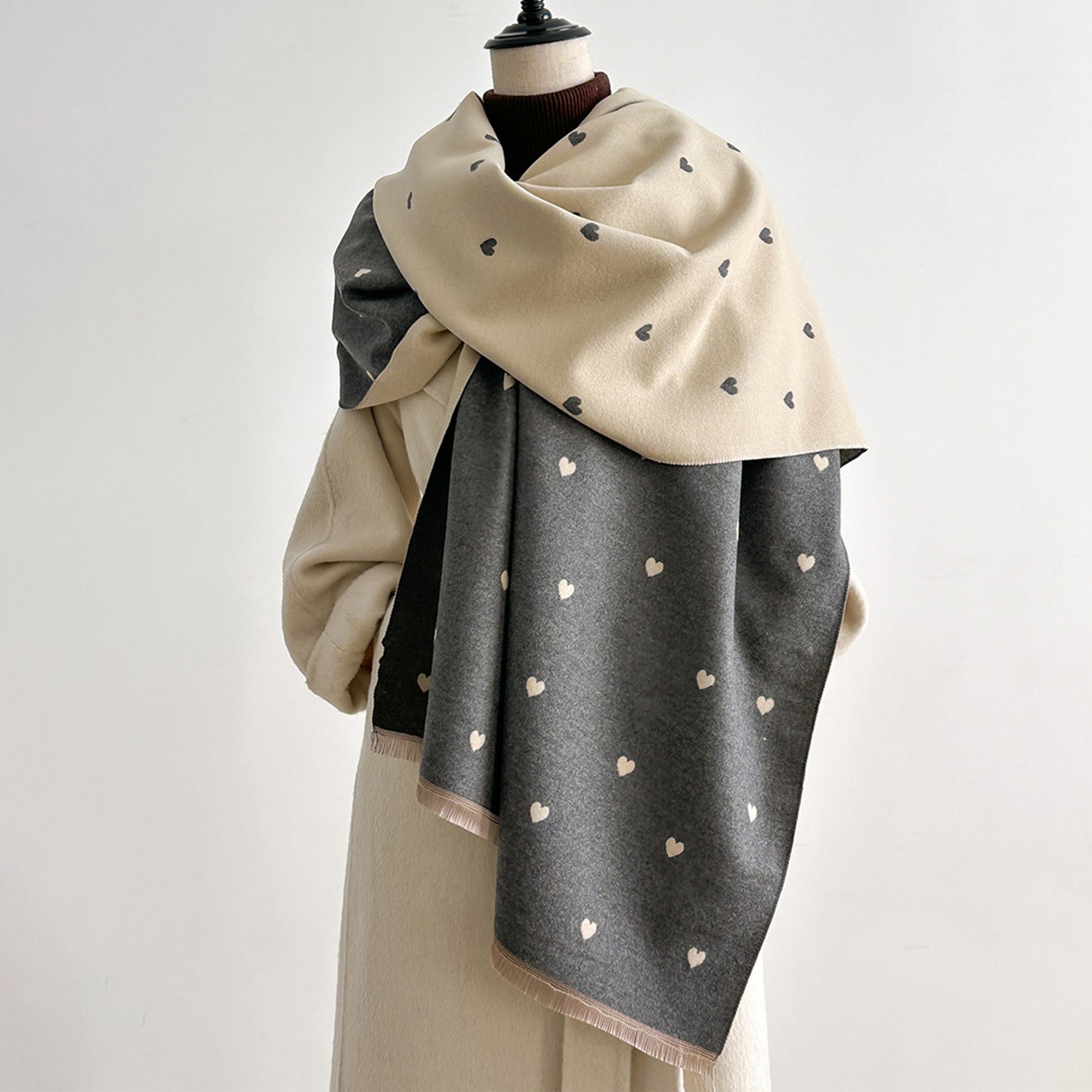 Heart Pattern Reversible Warm Valentine Scarf Soft Double Sided Winter Wrap