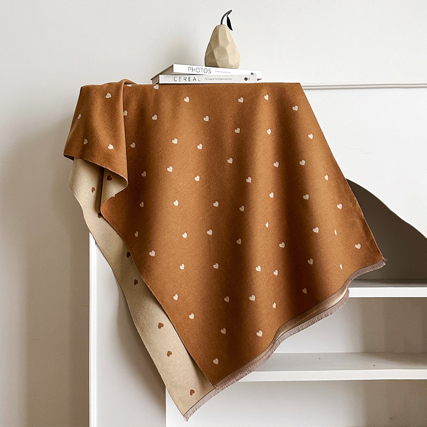 Heart Pattern Reversible Warm Valentine Scarf Soft Double Sided Winter Wrap