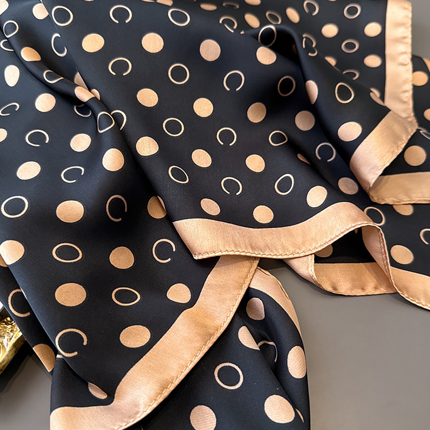 Satin Polka Dot Square Scarf with Contrast Border 35.4¡Á35.4inches