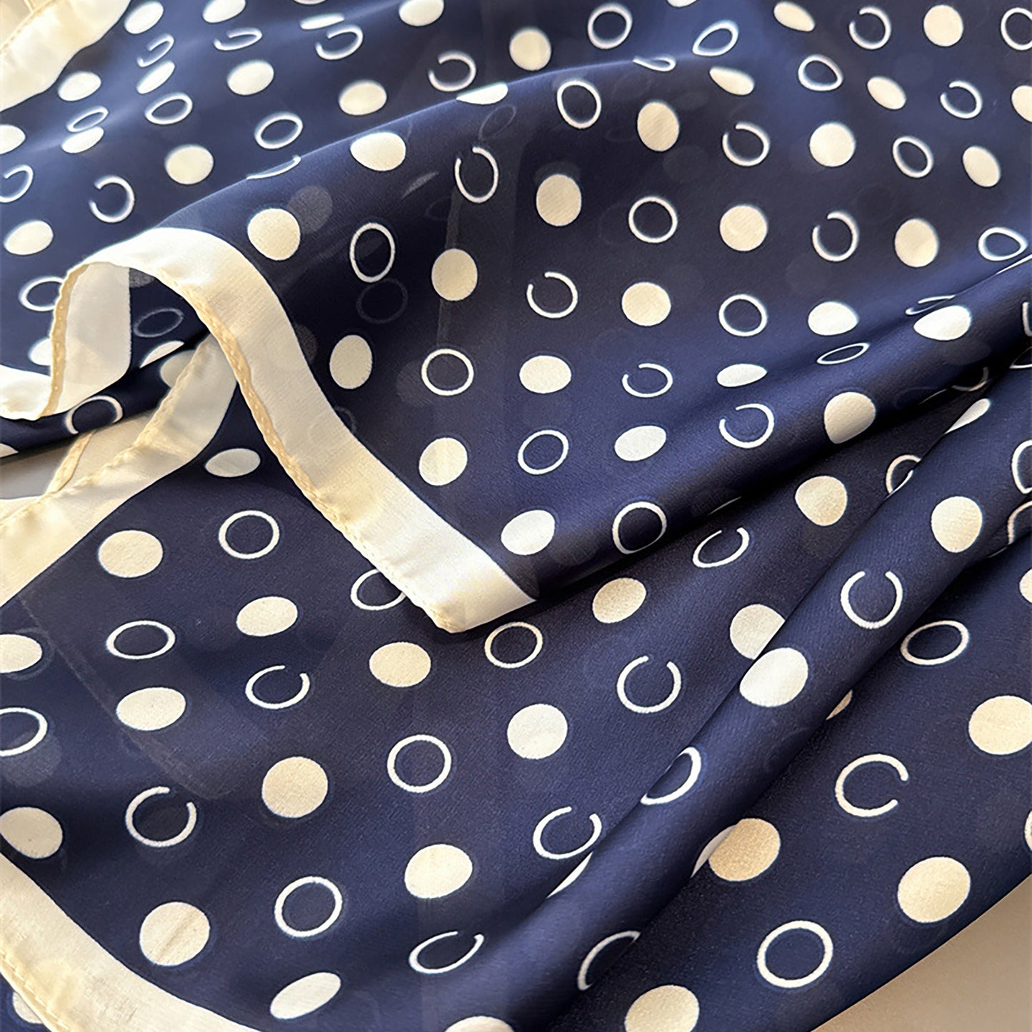 Satin Polka Dot Square Scarf with Contrast Border 35.4¡Á35.4inches