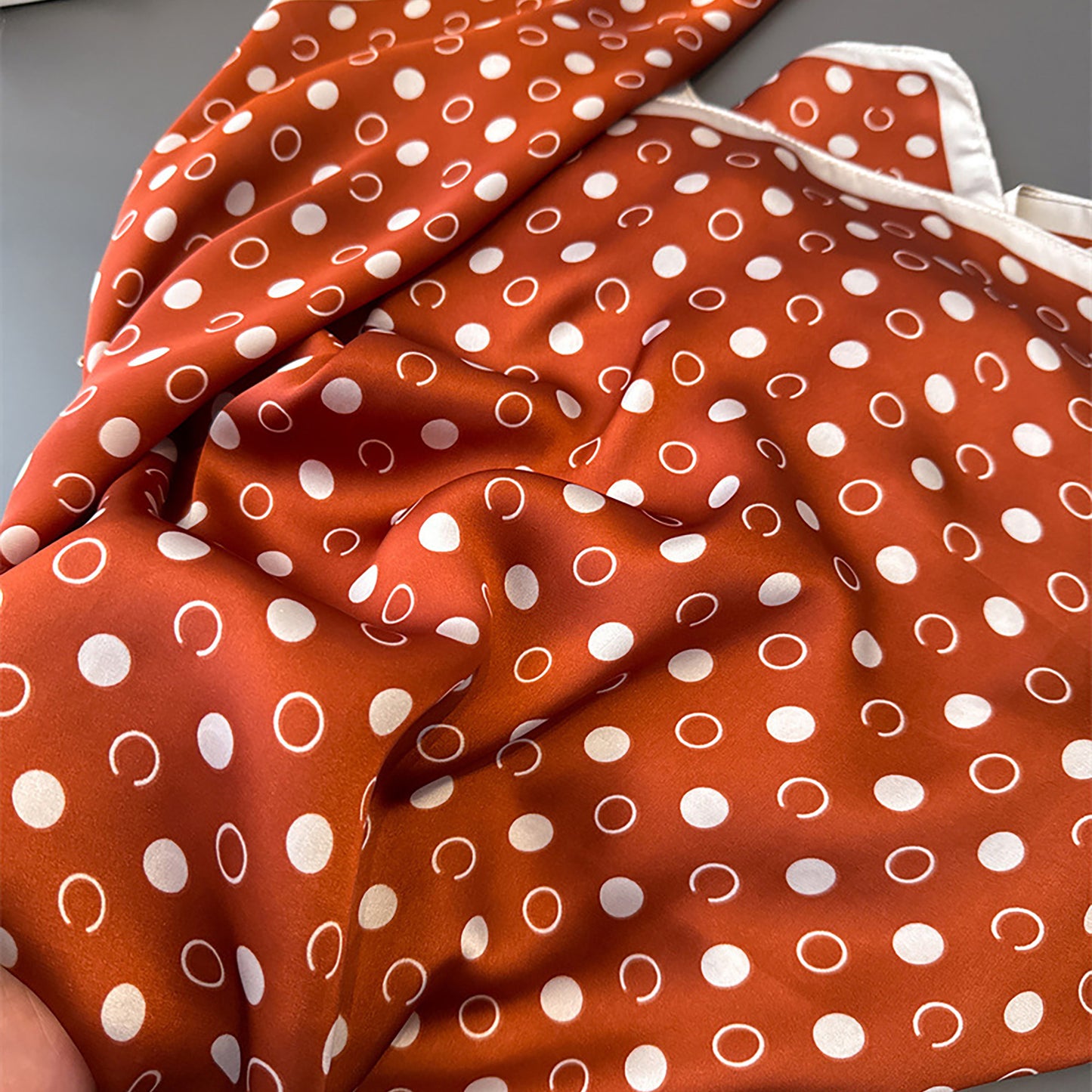 Satin Polka Dot Square Scarf with Contrast Border 35.4¡Á35.4inches