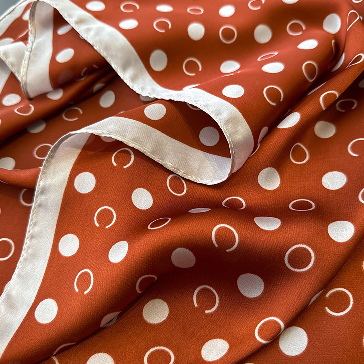 Satin Polka Dot Square Scarf with Contrast Border 35.4¡Á35.4inches