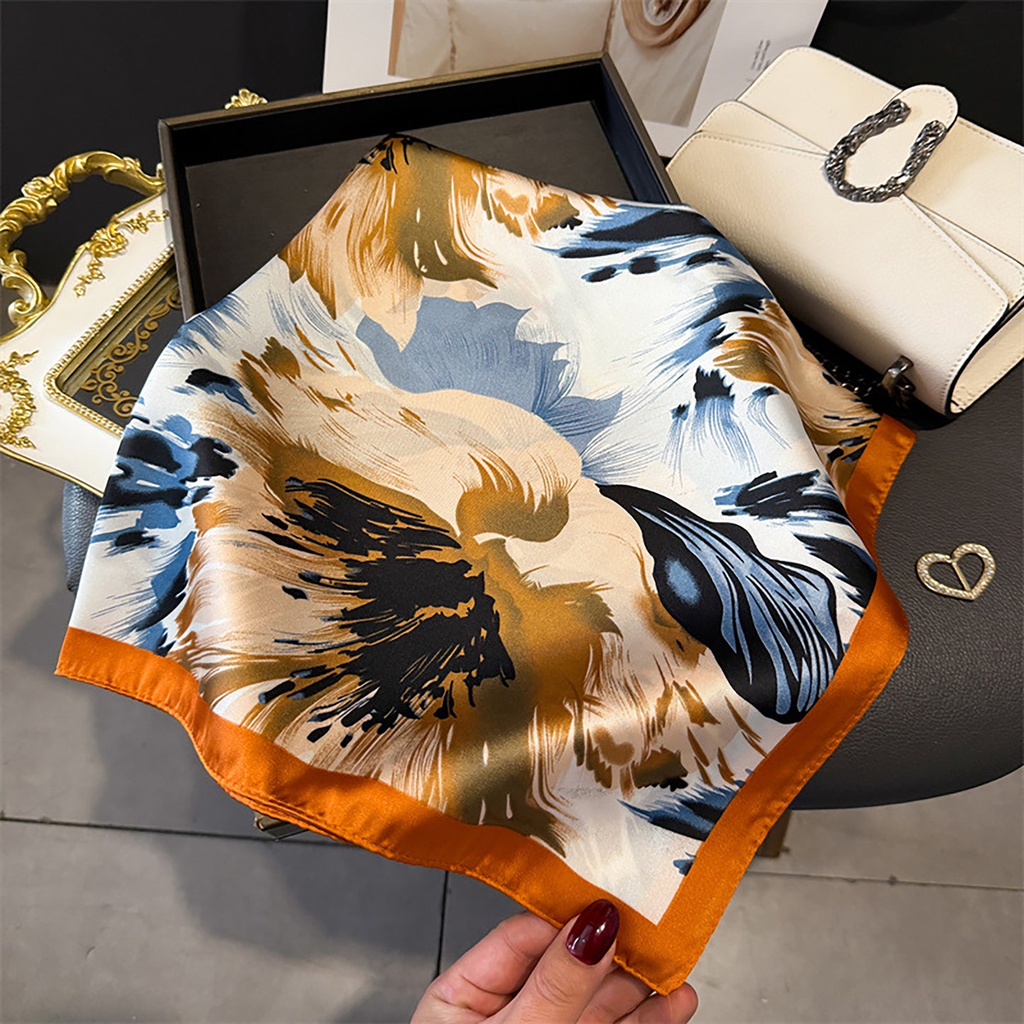 Womens Square Scarf with Abstract Floral Print 27.5¡Á27.5inches