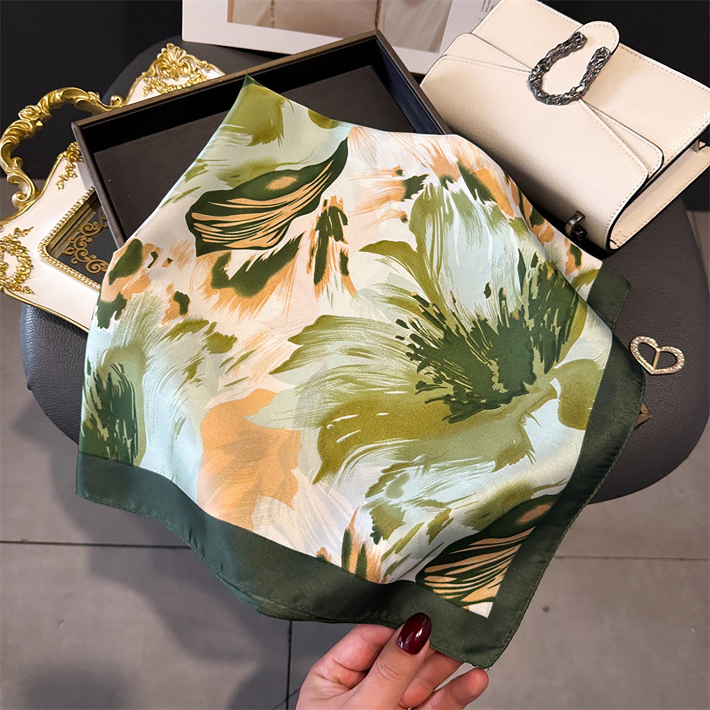 Womens Square Scarf with Abstract Floral Print 27.5¡Á27.5inches