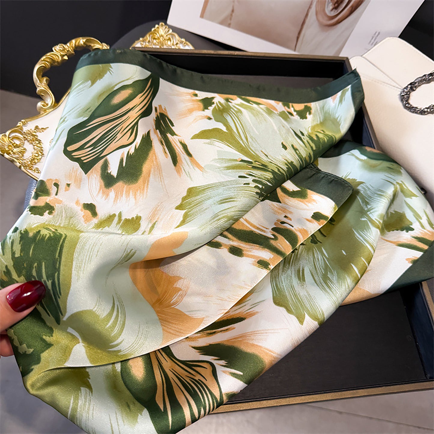 Womens Square Scarf with Abstract Floral Print 27.5¡Á27.5inches