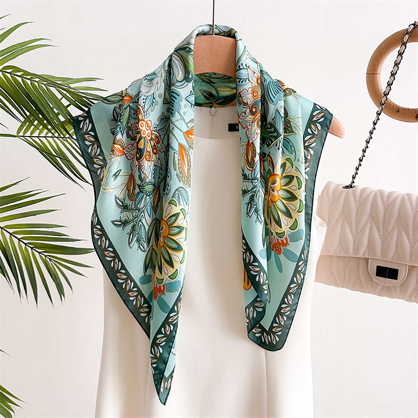 Floral Satin Square Scarf Lightweight Soft Feel 27.5¡Á27.5inches