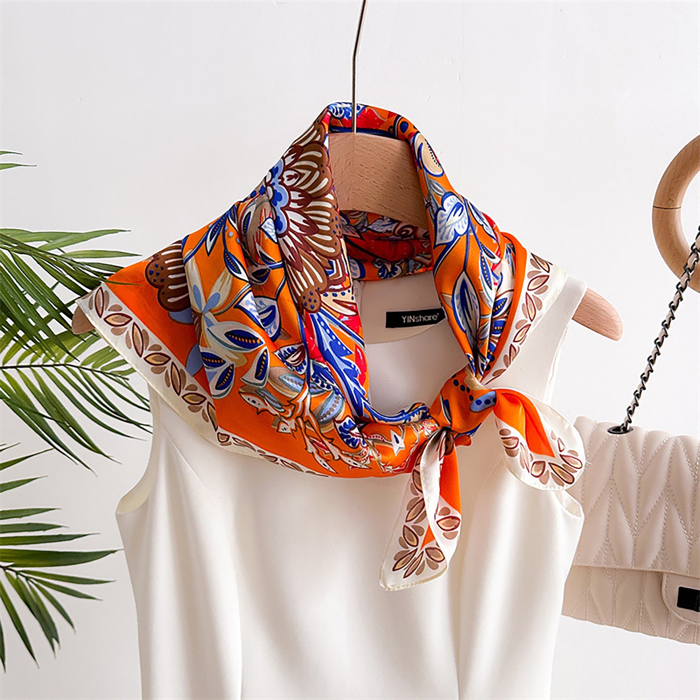 Floral Satin Square Scarf Lightweight Soft Feel 27.5¡Á27.5inches