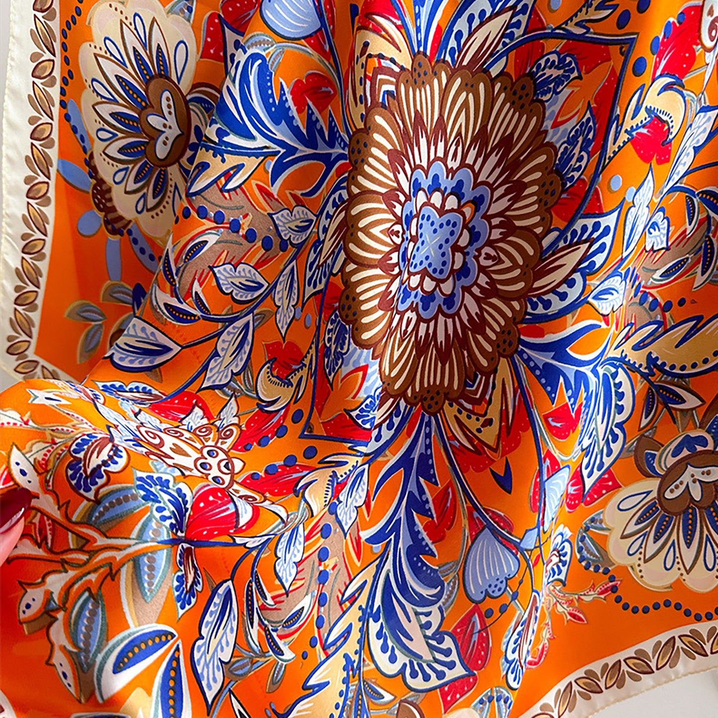 Floral Satin Square Scarf Lightweight Soft Feel 27.5¡Á27.5inches