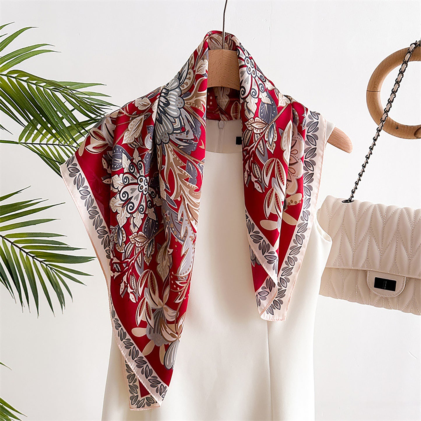 Floral Satin Square Scarf Lightweight Soft Feel 27.5¡Á27.5inches