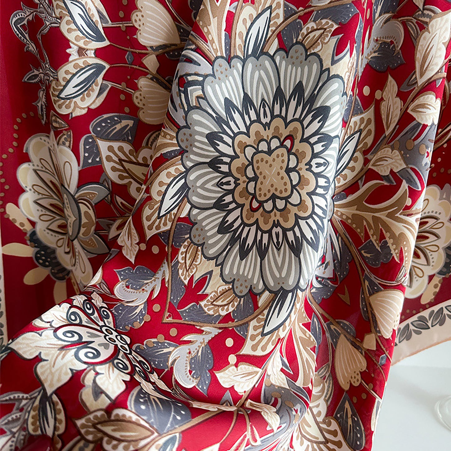Floral Satin Square Scarf Lightweight Soft Feel 27.5¡Á27.5inches