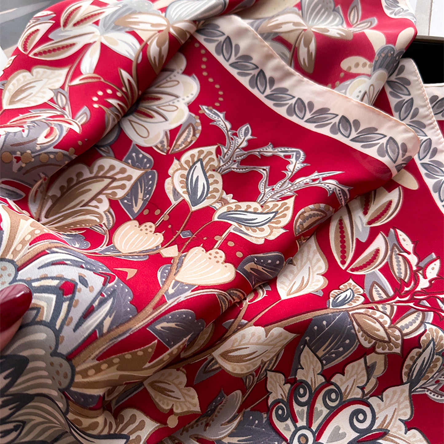 Floral Satin Square Scarf Lightweight Soft Feel 27.5¡Á27.5inches