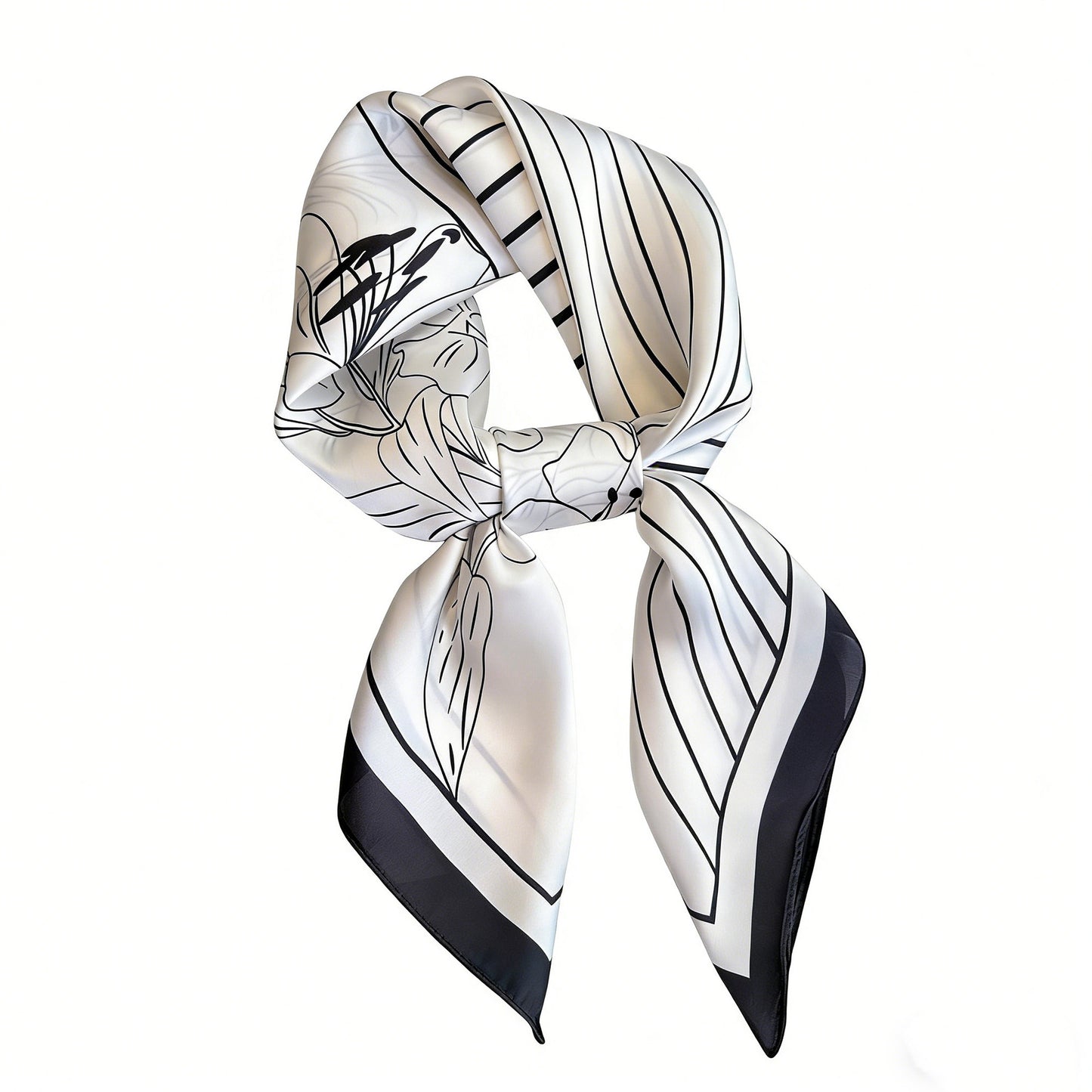 Womens Satin Square Scarf with Modern Floral Line Art 27.5¡Á27.5inches