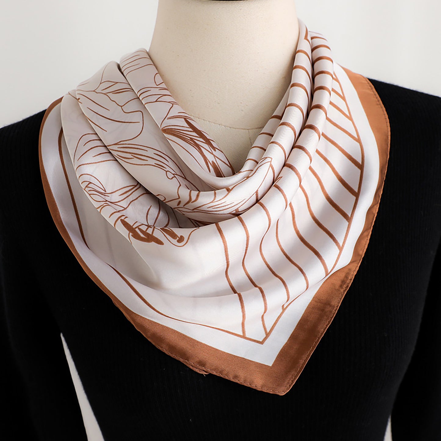 Womens Satin Square Scarf with Modern Floral Line Art 27.5¡Á27.5inches