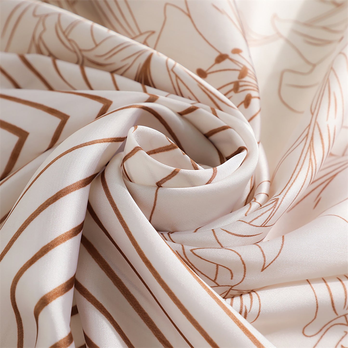 Womens Satin Square Scarf with Modern Floral Line Art 27.5¡Á27.5inches