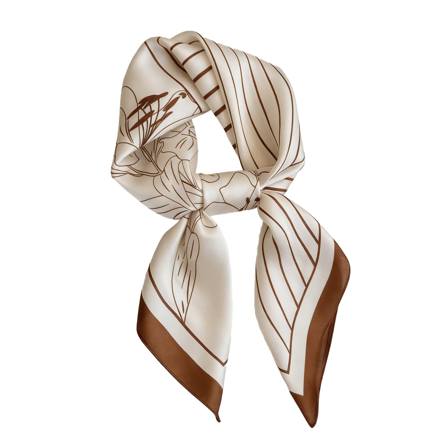 Womens Satin Square Scarf with Modern Floral Line Art 27.5¡Á27.5inches