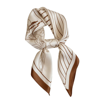 Womens Satin Square Scarf with Modern Floral Line Art 27.5¡Á27.5inches