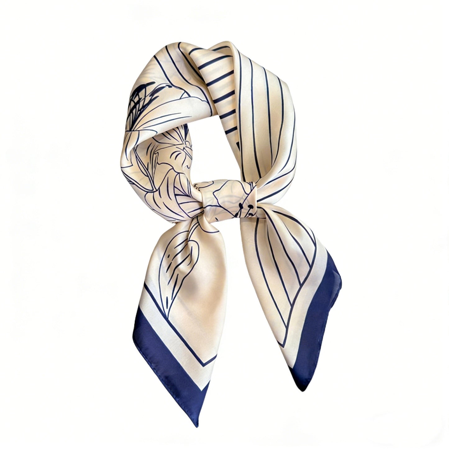 Womens Satin Square Scarf with Modern Floral Line Art 27.5¡Á27.5inches