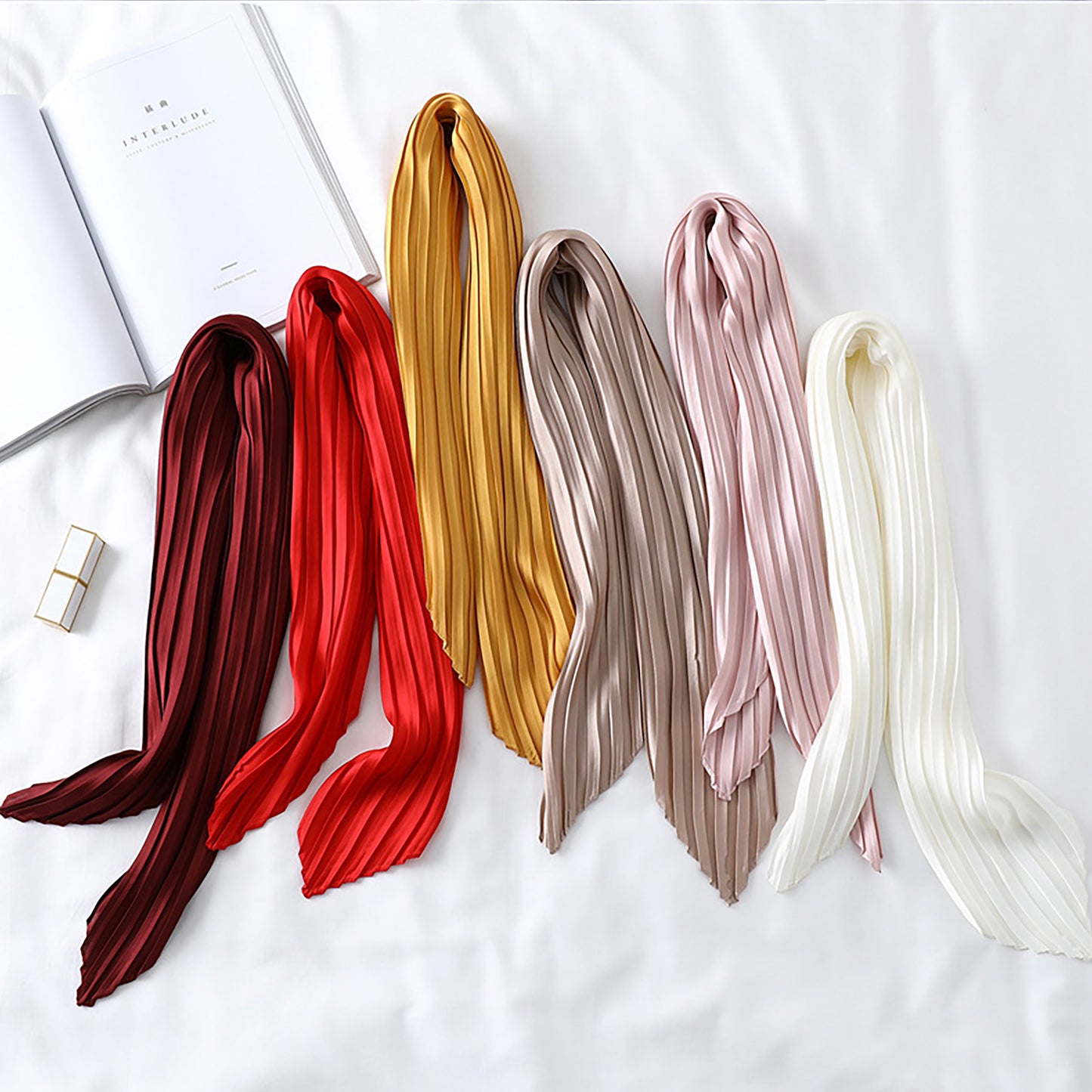 Womens Pleated Satin Scarf Soft Elegant Accessory 26.8¡Á21.6inches