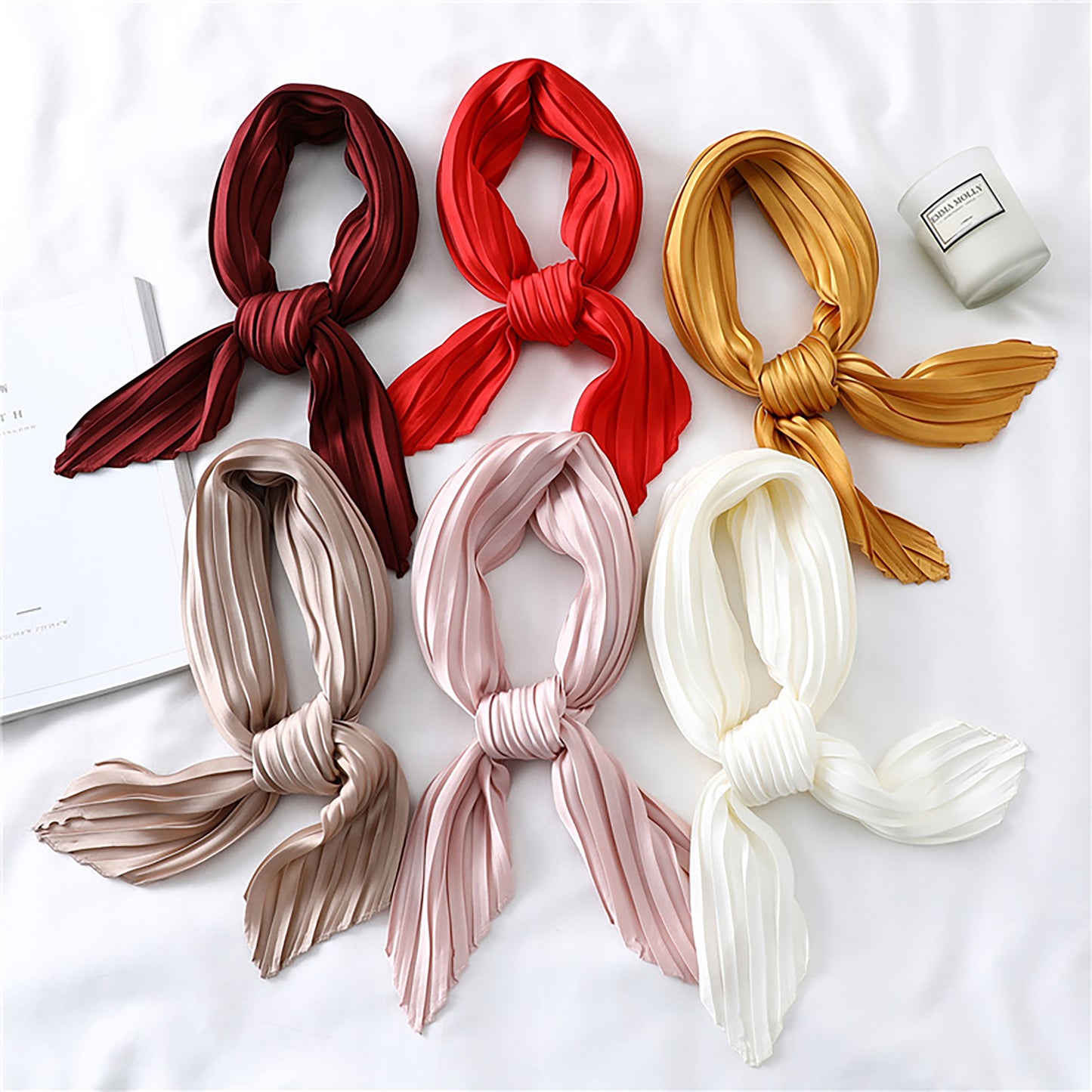 Womens Pleated Satin Scarf Soft Elegant Accessory 26.8¡Á21.6inches