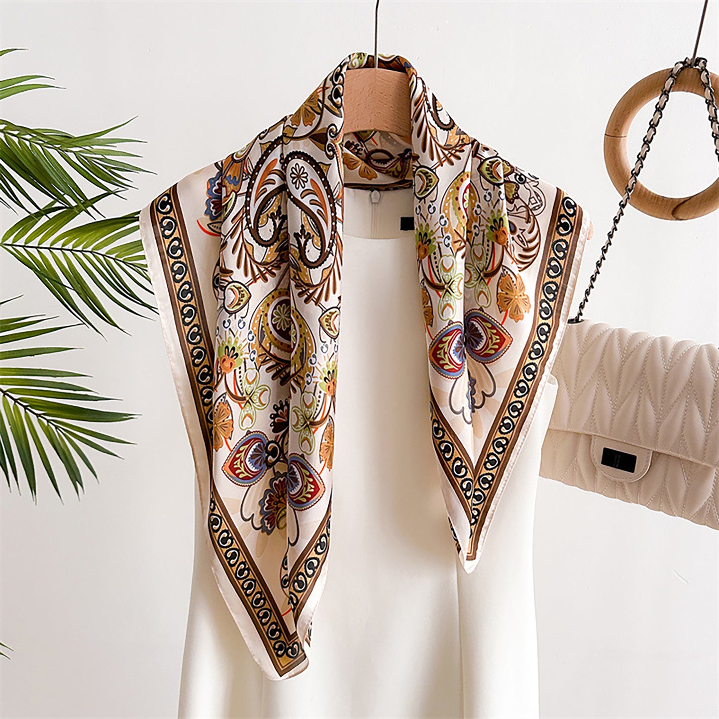 Satin Square Scarf with Vintage Paisley Floral Print 27.5¡Á27.5inches