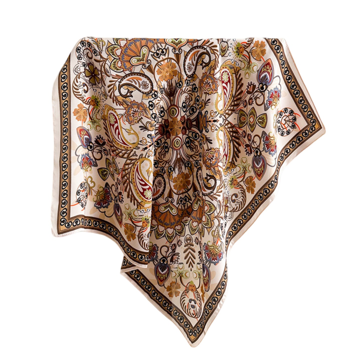 Satin Square Scarf with Vintage Paisley Floral Print 27.5¡Á27.5inches