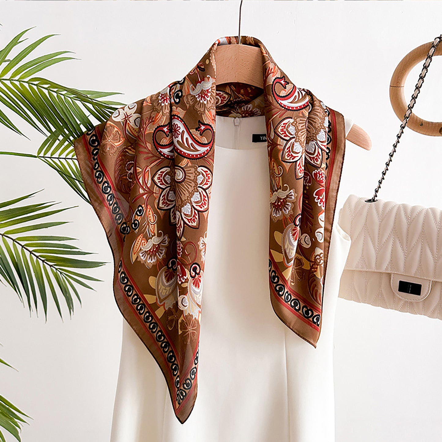 Satin Square Scarf with Vintage Paisley Floral Print 27.5¡Á27.5inches