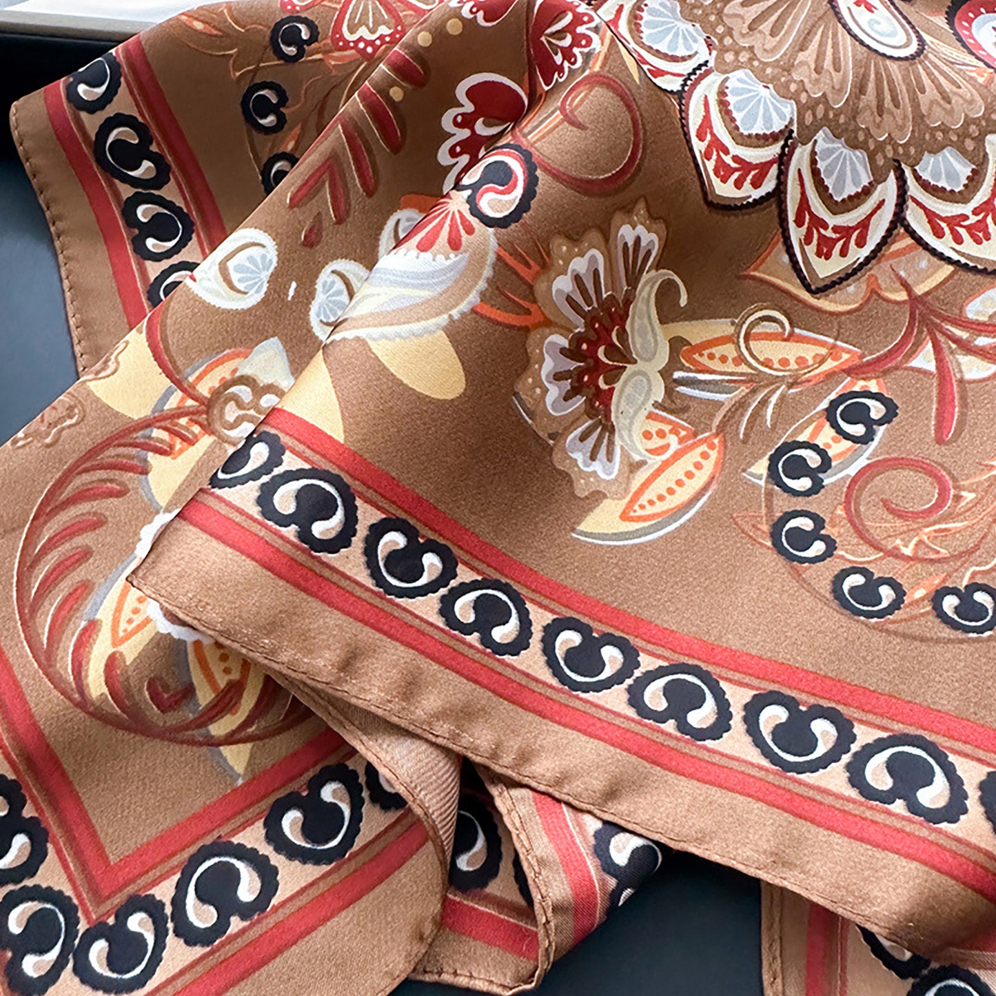 Satin Square Scarf with Vintage Paisley Floral Print 27.5¡Á27.5inches
