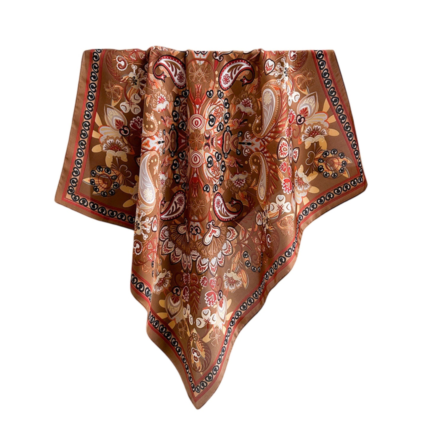 Satin Square Scarf with Vintage Paisley Floral Print 27.5¡Á27.5inches